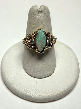 14k Yellow Gold .98ct Opal And .12ctw Diamond Nugget Ring